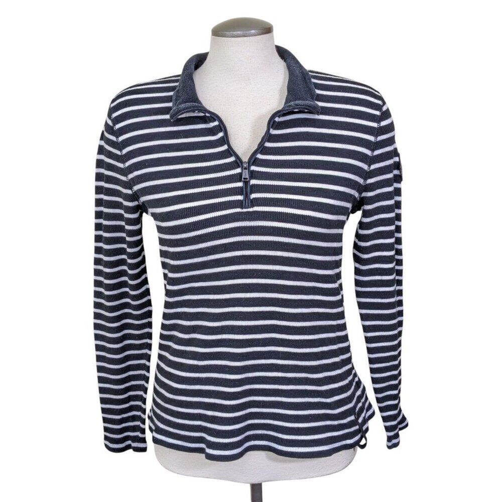 Lauren Ralph Lauren Active Top Quarter Zip Pullover BlacK White Striped Top XL